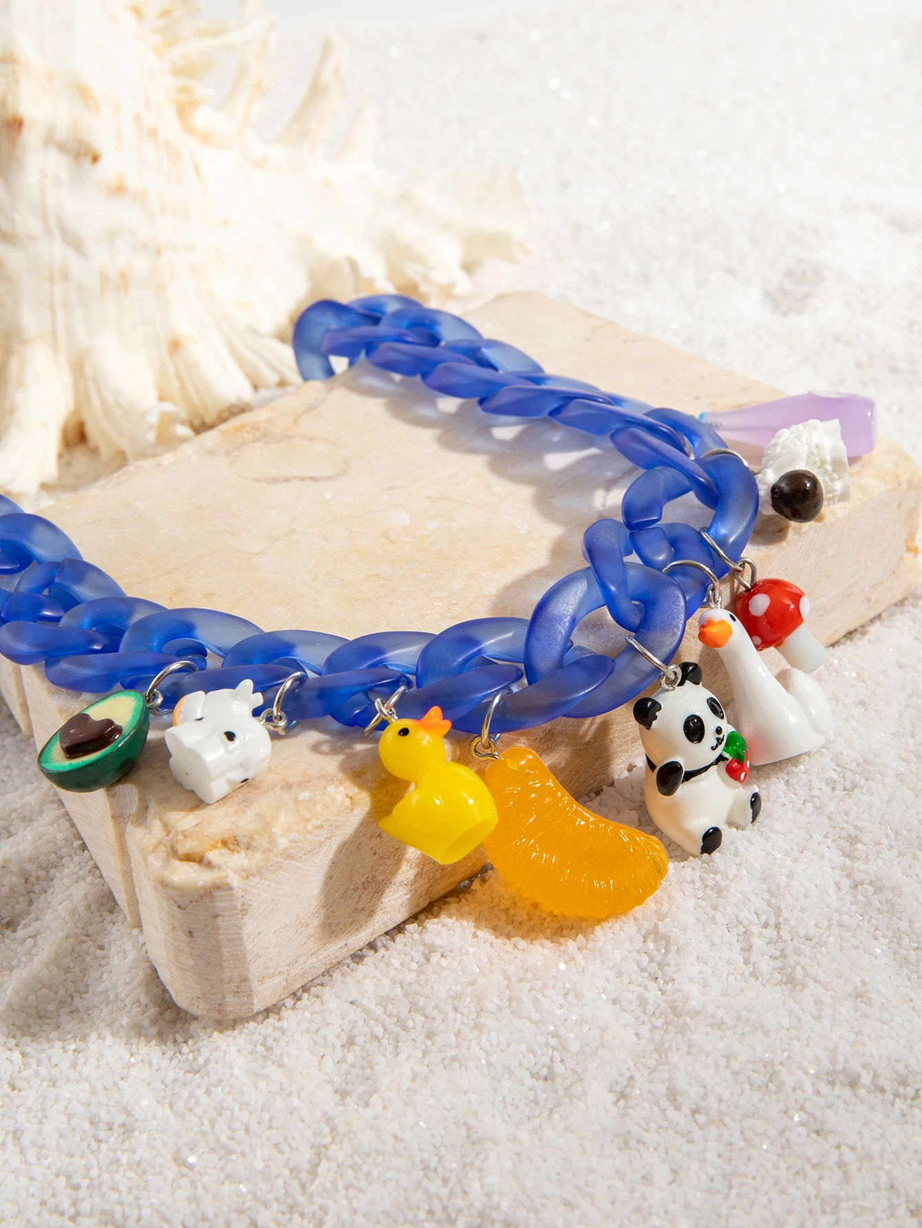 Docona Lovely Acrylic chain Blue Coarse Chains Necklace for Female A djustable Fruit Animal Jewelry Party Gift   ﻿ 27084 image 4