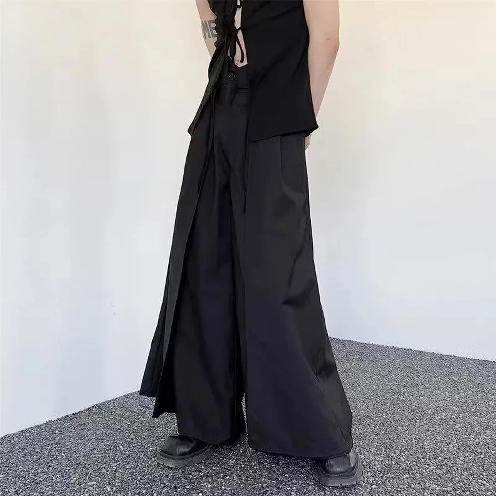 Men‘s Gothic Hakama Pants Layered Wide Leg Skirt Trousers Japanese Style 2026 New