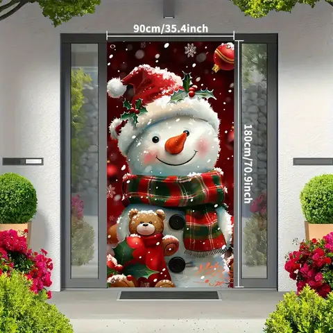 1pc 2026 Snowman Width Polyester Door Cover Curtain Christmas Decoration Home Festive Decor Background Wall Decorations 2D
