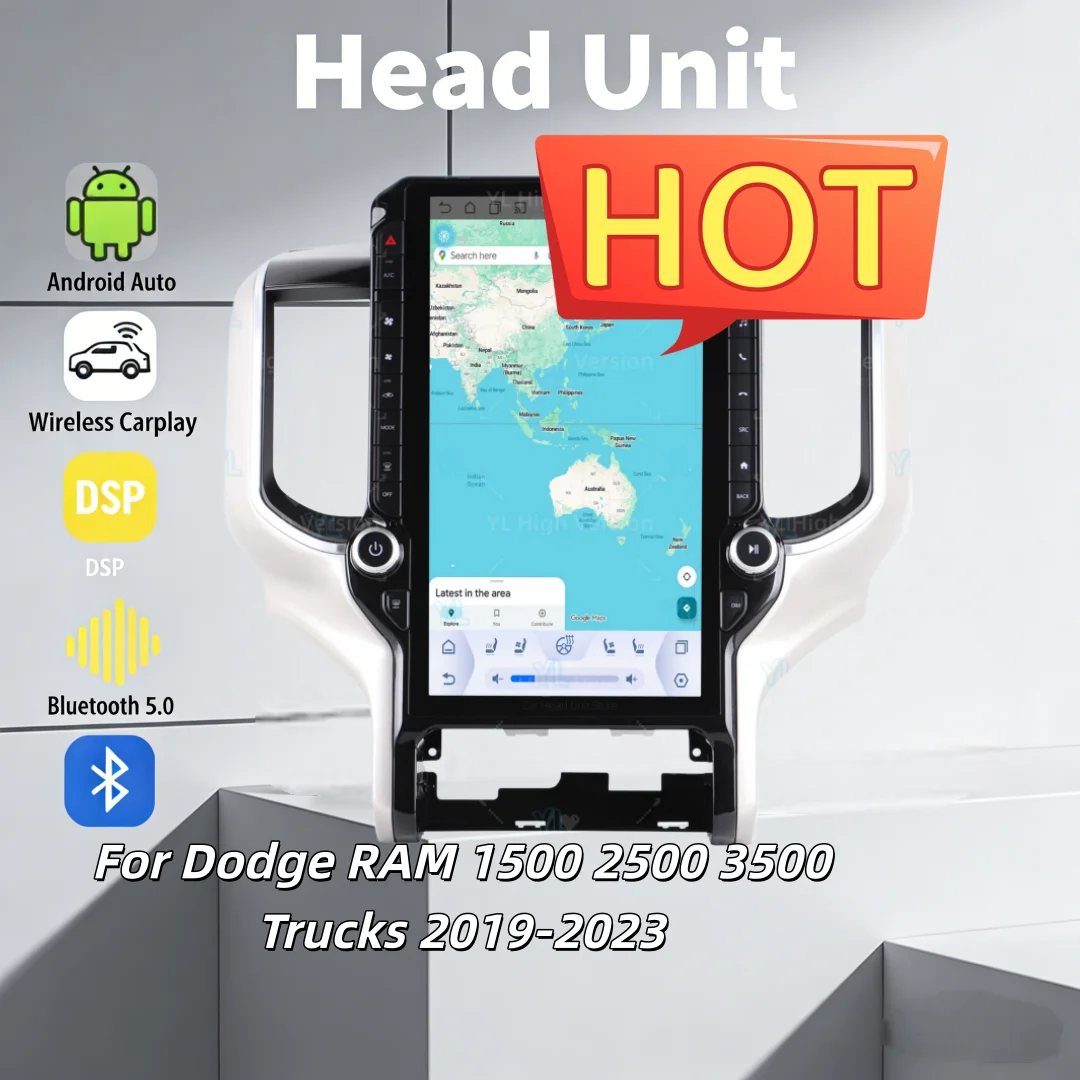 

14,5-дюймовый сенсорный экран Android 13 для автомобилей Dodge RAM 2019-2023 годов выпуска, автомагнитола с Android Auto, CarPlay, мультимедиа, 4G, DSP, головное устройство