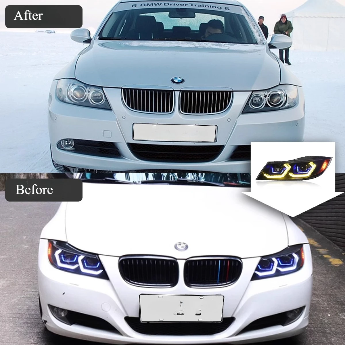 For BMW 3 Series E90 320i 325i 2005-2012 LED Auto Headlights Assembly Upgrade DRL Dynamic Flashing Projector Lens Accessories