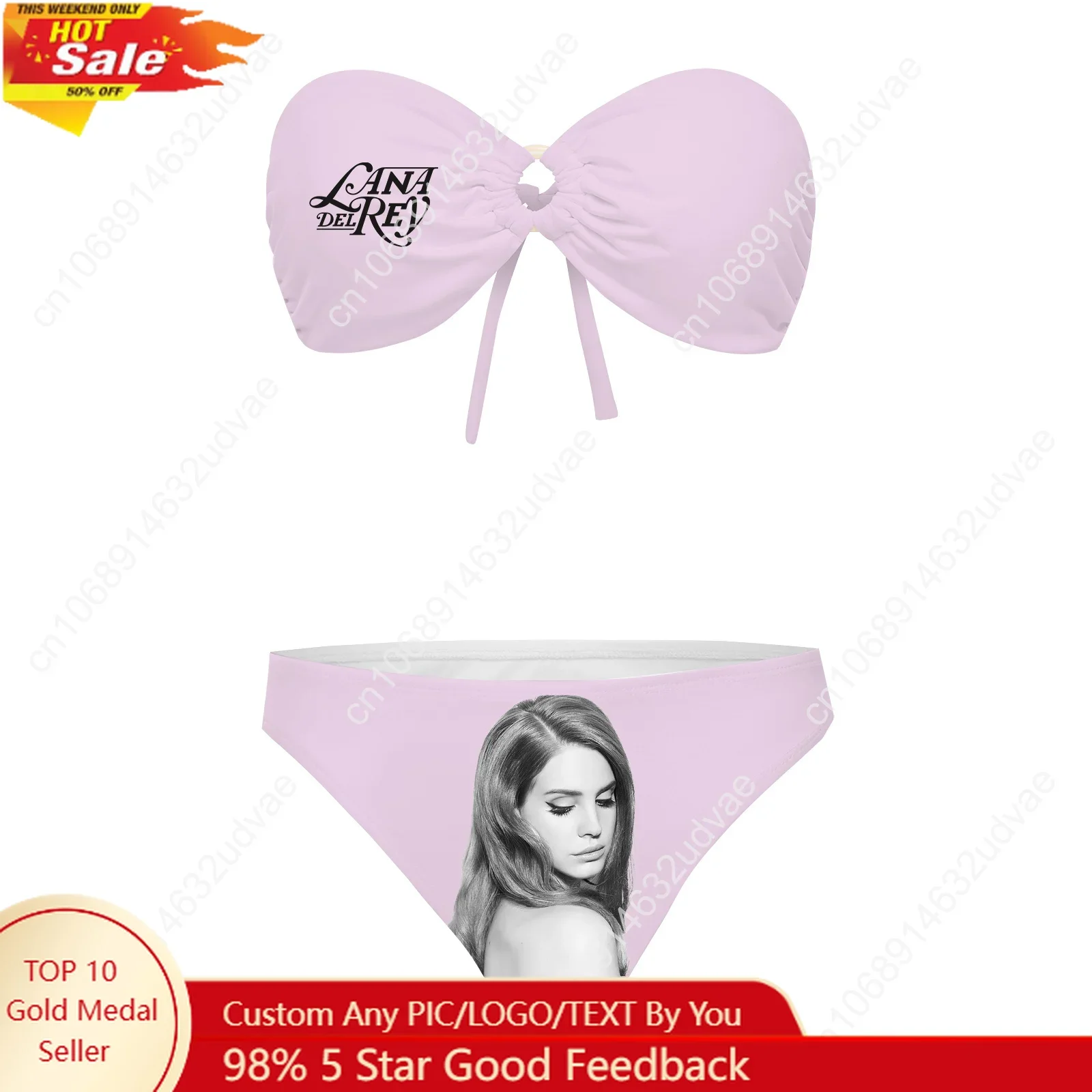 

Lana Del Rey Singer Strapless Swimsuit Womens Bathing Suits Pool Party Custom Fashion Swimwear Sexy Bikini Customize Beachwear