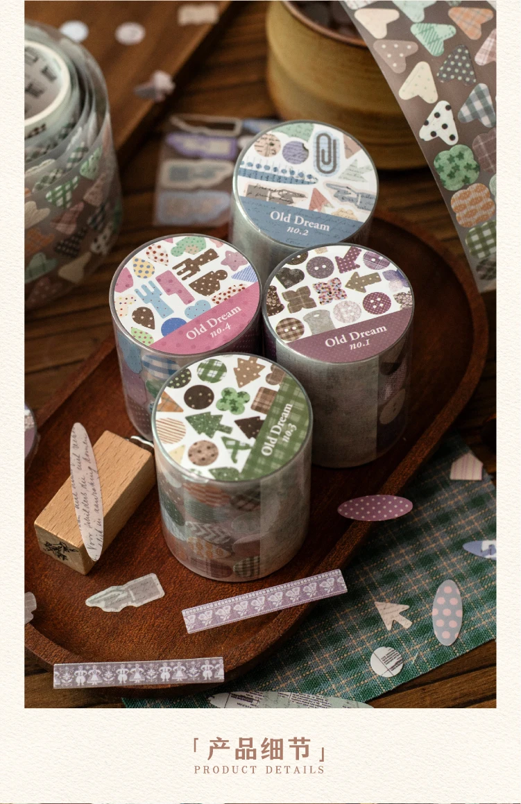 Journal GO 5cmx2m Old Dreams Gestanztes Klebeband Vintage Nähknopf- & Stoffaufkleber für Journaling, Scrapbooking & DIY-Bastelarbeiten – Detail 3