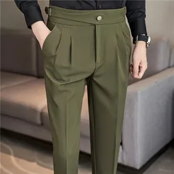 British Style Autumn Business Dress Pants for Men High Waist Casual Suit Pant Slim Fit Office Social Trousers Men Clothing