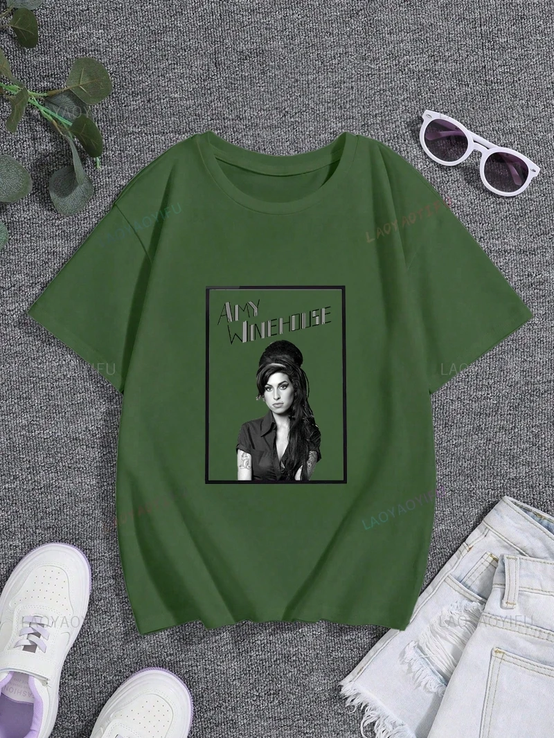 Famous Singer Amy Winehouse‌ Classic Poster Print Shirt for Women, Everyday Casual Streetwear, Spring/summer Top Cotton T-shirt