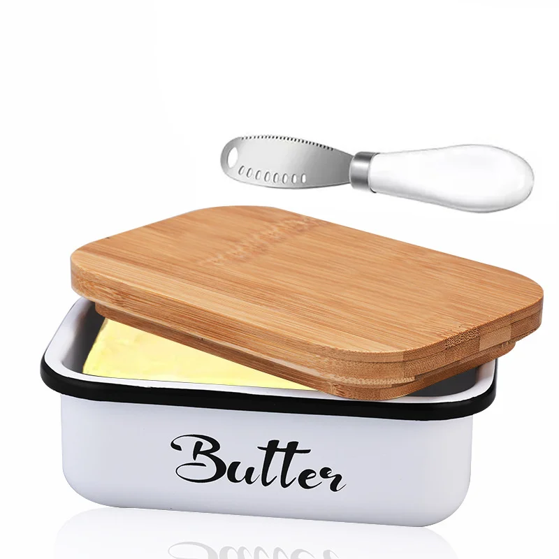 

Rectangular Butter Container Restaurant Sealed Storage Box Cheese Box With Bamboo Lid Butter Slicer Home Butter Dish Tableware
