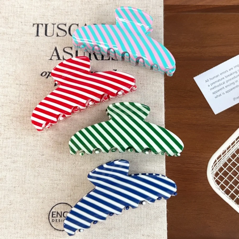 Creative Colorful Striped Hair Claw Clip for Women Headwear Geometry Acetate Large Crab Clip Y2K Hair Clip Hair Accessories