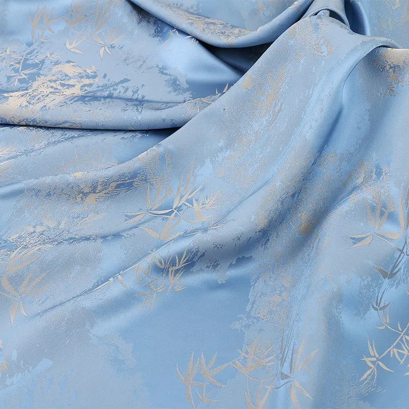 

Silk acetate two-color jacquard fabric for Hanfu and cheongsam outerwear Chinese-style leaf printed
