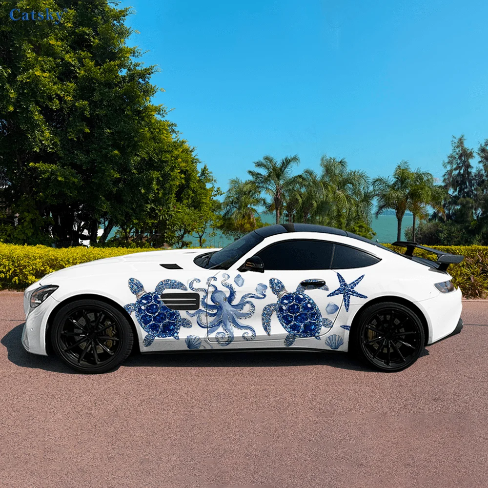 

Синяя морская черепаха, морская звезда, автомобильные виниловые наклейки, самоклеящаяся наклейка из ПВХ, подходит для грузовиков, внедорожников, декор, автоаксессуары, подарок