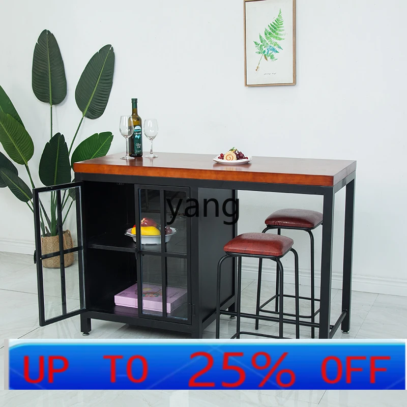LMM Kitchen Island Table Sideboard Solid Wood Storage Operation Table Iron Art Home Country Style Preparation Table