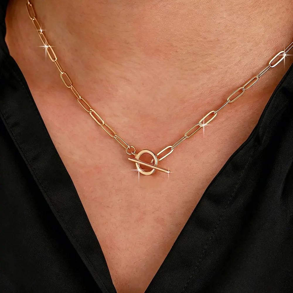 Thick Paperclip OT Clasp Necklace 316L Stainless Steel Gold Minimalist Unisex Chunky Chain Collarbone Jewelry view 2