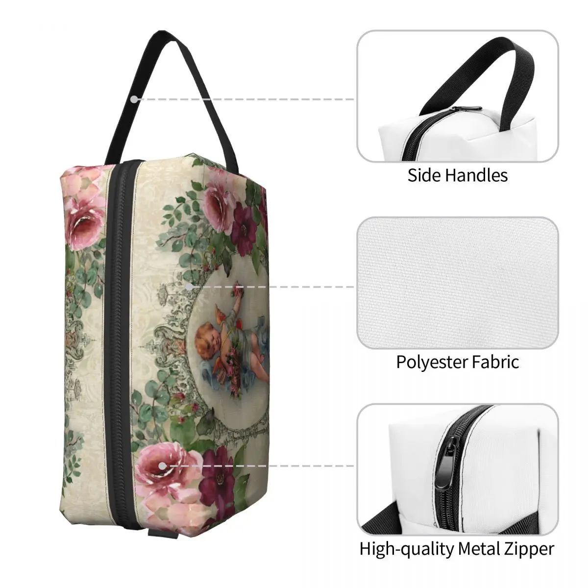 Custom Vintage Rose Victorian Angel Travel Cosmetic Bag for Women Makeup Toiletry Organizer Lady Beauty Storage Dopp Kit