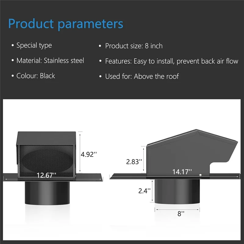 ABLK Roof Vent Cap 430 Stainless Steel 8 Inch Removable Roof Vents 8 Roof Exhaust Vent For Bathroom