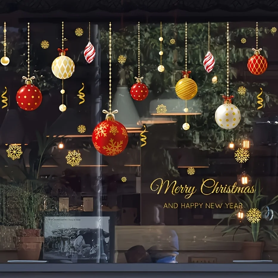 1 wiederverwendbarer selbstklebender Weihnachts-Fensteraufkleber – „Merry Christmas“-Design, Weihnachtsgeschenk, Haken-Weihnachtsaufkleber