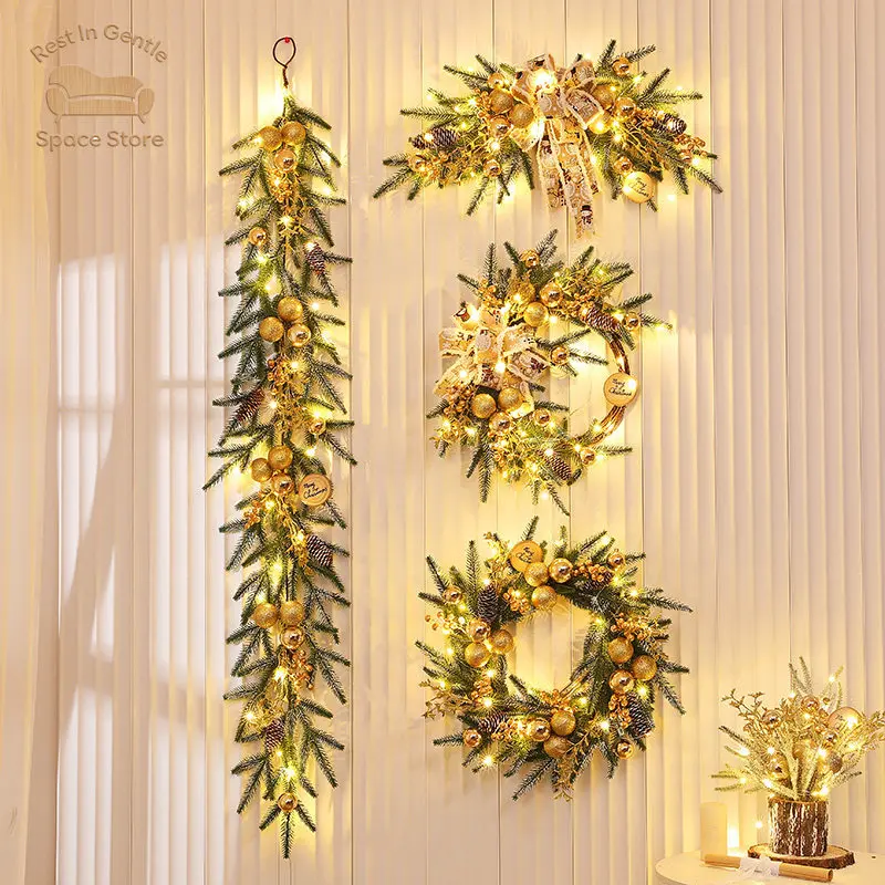 Christmas decorations Christmas tree wreaths rattan horns quicksand gold wall hanging door hanging hotel shopping mall scene lay