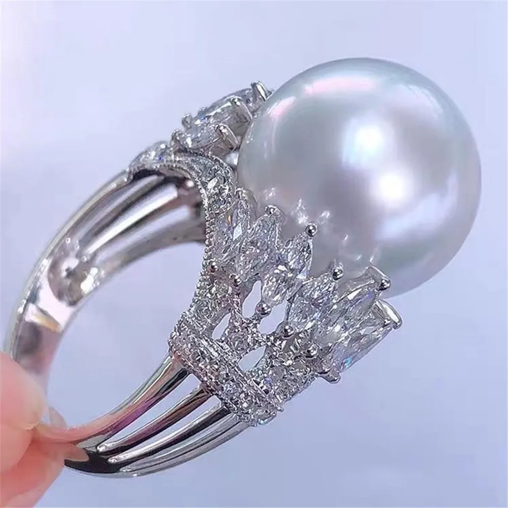 

DIY Pearl Ring Accessories S925 Sterling Silver Ring Empty Holder Concealer Finger Ring Fit 11-13mm Beads Z449