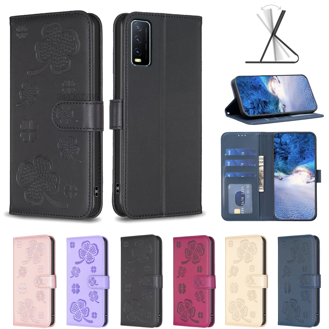 

Clover Leather Case Anti-fall Flip Wallet Phone Case For VIVO Y17 Y20 Y51 2020 Y51A Y51S