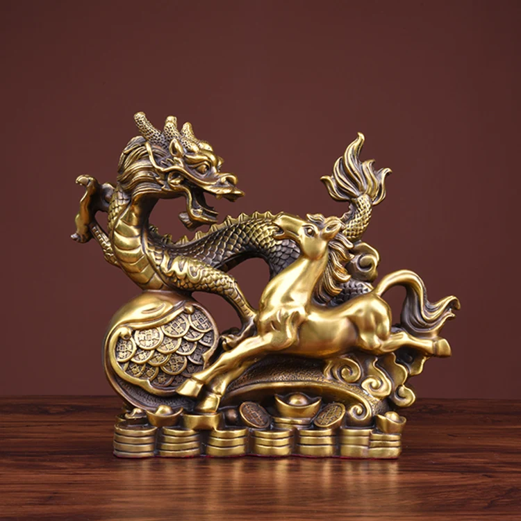 HOME office SHOP Business thriving Wealth GOOD LUCK Mascot Royal dragon Successful horse FENG SHUI Brass statue