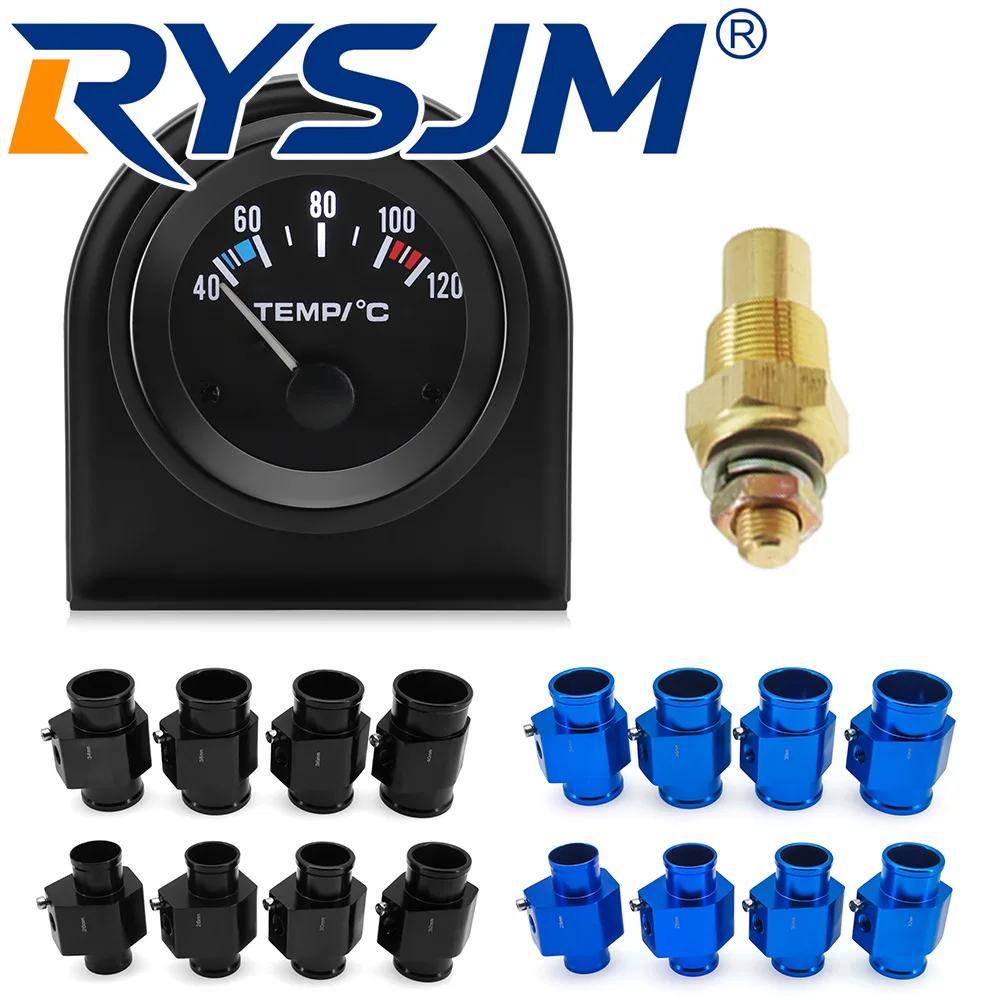 12VDC 40~120℃ 52mm Car Water Temperature Gauge with Temp Adapter Joint Sensor 26-40MM White LED Light Car Auto Meter Indicator