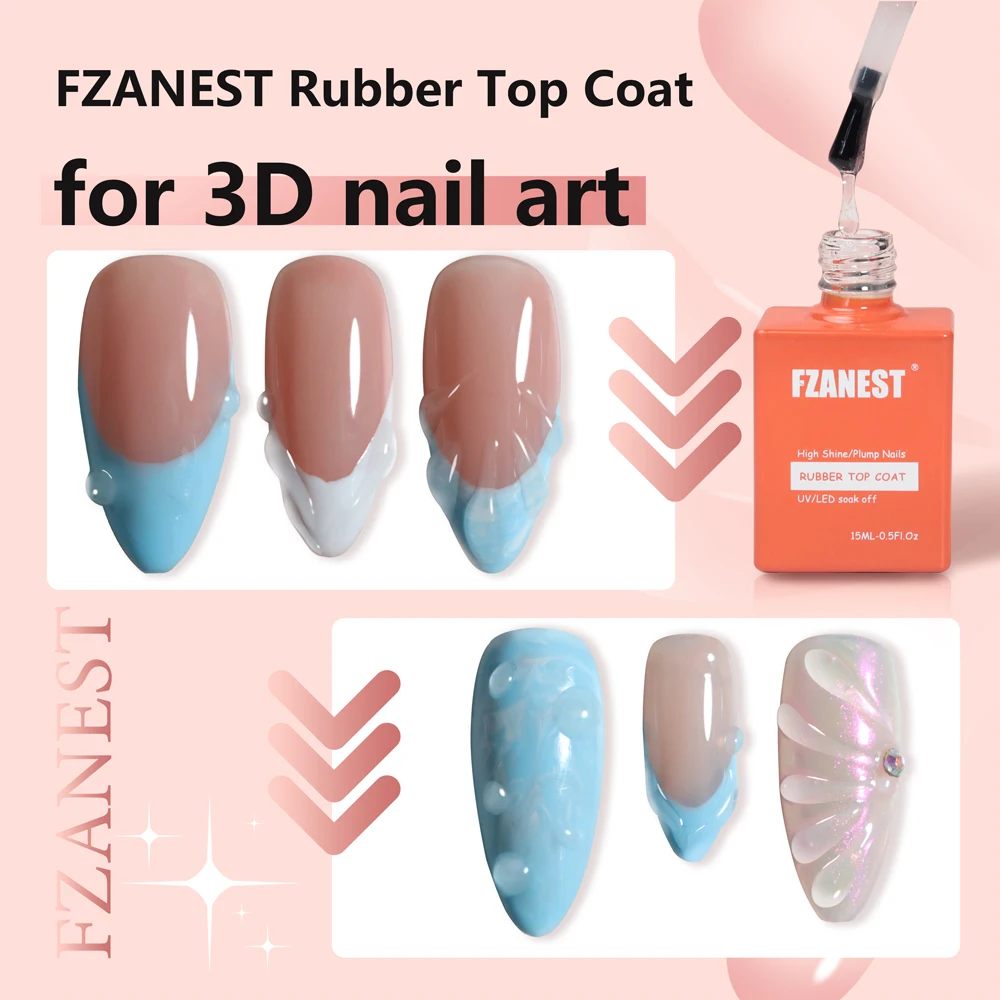 Fzanest เสื้อโค้ทอุปกรณ์ทำเล็บยางเคลือบด้านบน uñas ยาทาเล็บเจลหนาดีไซน์3D เล็บเจลเปลือกศิลปะยาทาเล็บ