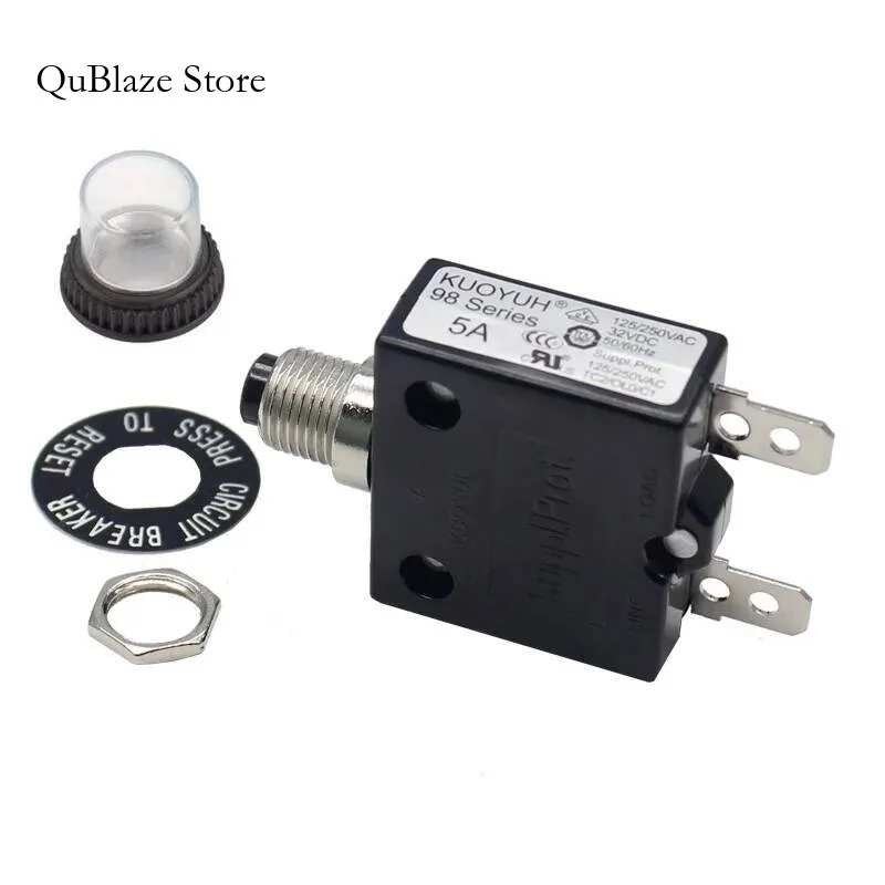 

KUOYUH 98 5A Automatic Miniature Circuit Breaker Push Button Reset 125/250VAC Overload Protector