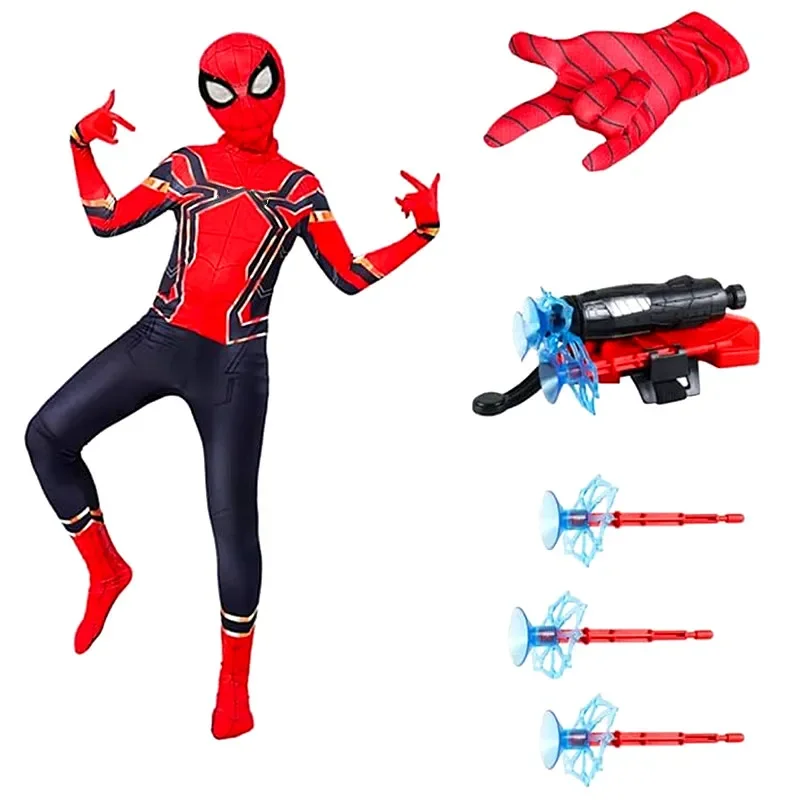 New Year Spider Hero Costume Kids 3 To 12 Years Web-shooters Glove Spider Hero Mask Halloween Christmas Spider Hero Toy and Suit