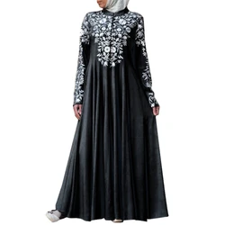 Modest Women Floral Abaya Ethnic Long Sleeve Dress Arab Robe Turkey Muslim Islamic Abay Kaftan Casual Gown EID Clothes