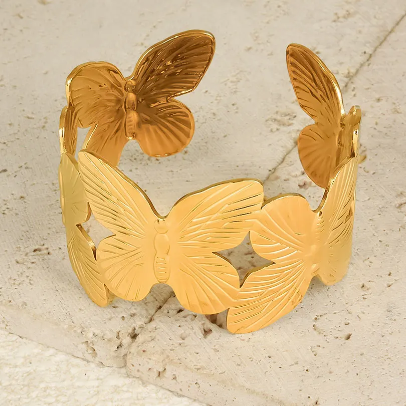 Gold Color Different Open Bangle Flower Branches Butterfly Leaf Stainless Steel Bracelets Bangles For Women Men Indian Jewelry image 6