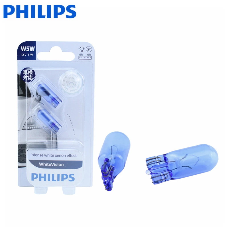 Philips W5W T10 12961WHVB2 12 В 5 Вт 4000 К Белый Автомобильный Внутренний Свет Оригинальные Сигнальные Лампы Лампа Для Чтения