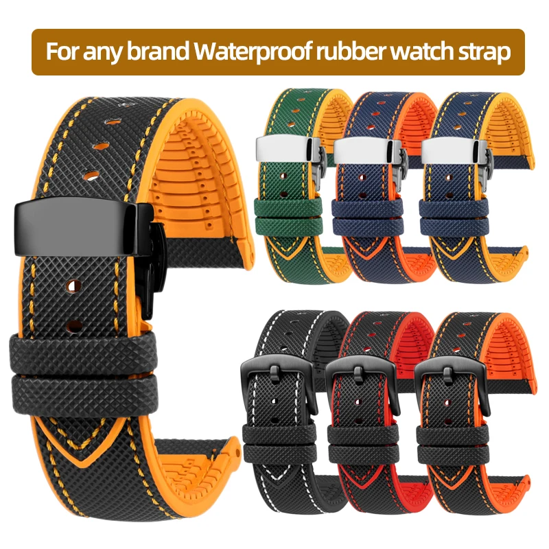 

19mm 20mm 21mm 22mm 23mm 24mm For any brand Waterproof rubber watch strap Men bracelet wristband Blue green yellow Watchband