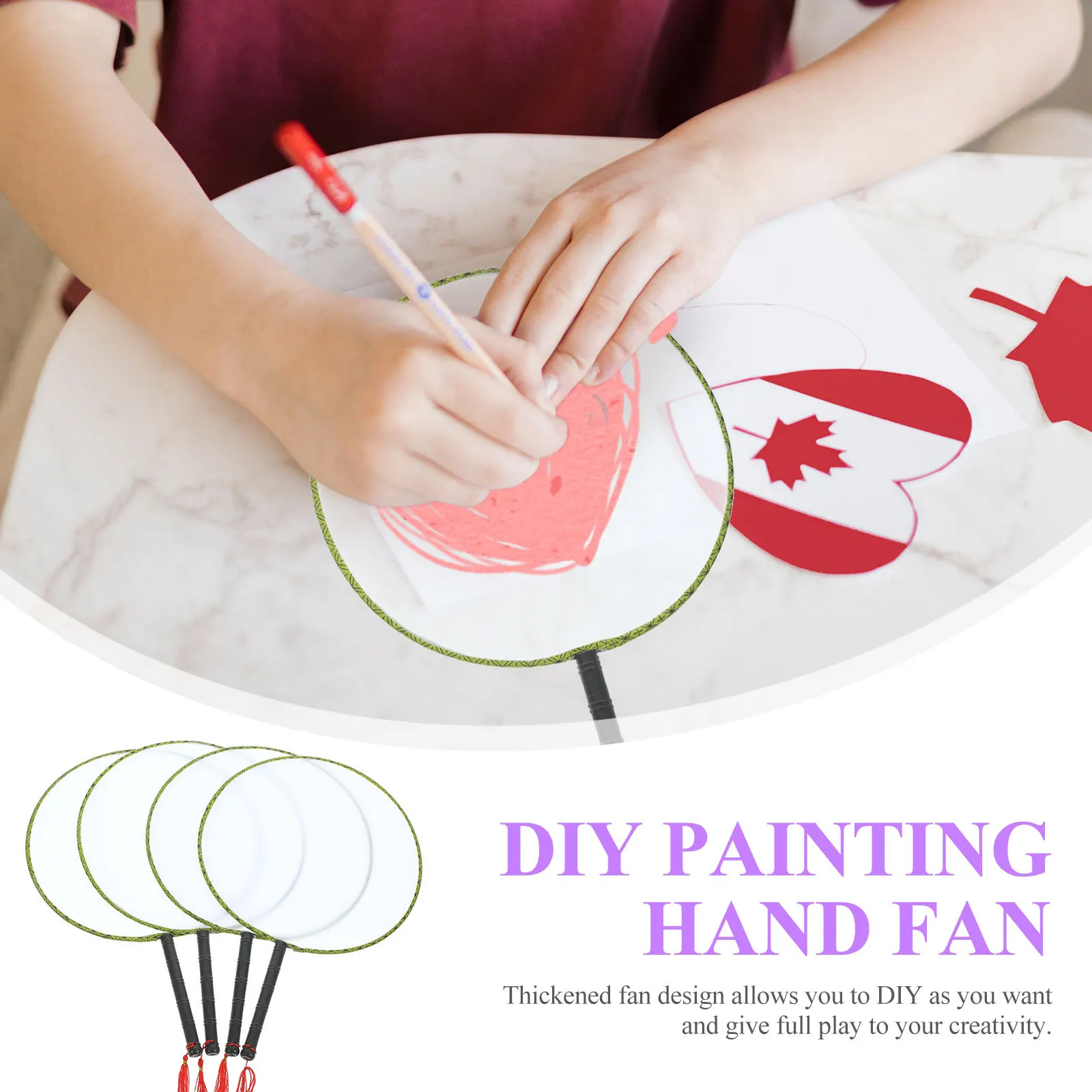 4 pçs leque em branco de seda girada desenho infantil pintura de arte diy artesanal 24cm presente educacional para crianças e famílias