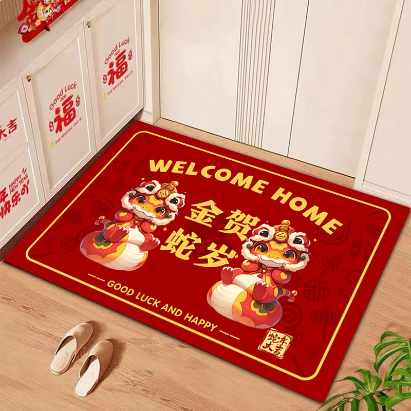 VIKAMA Year Of The Snake Chinese Crystal Velvet Floor Mat Bathroom Toilet Non-Slip Foot Mat Entry Door Mat Home Decoration