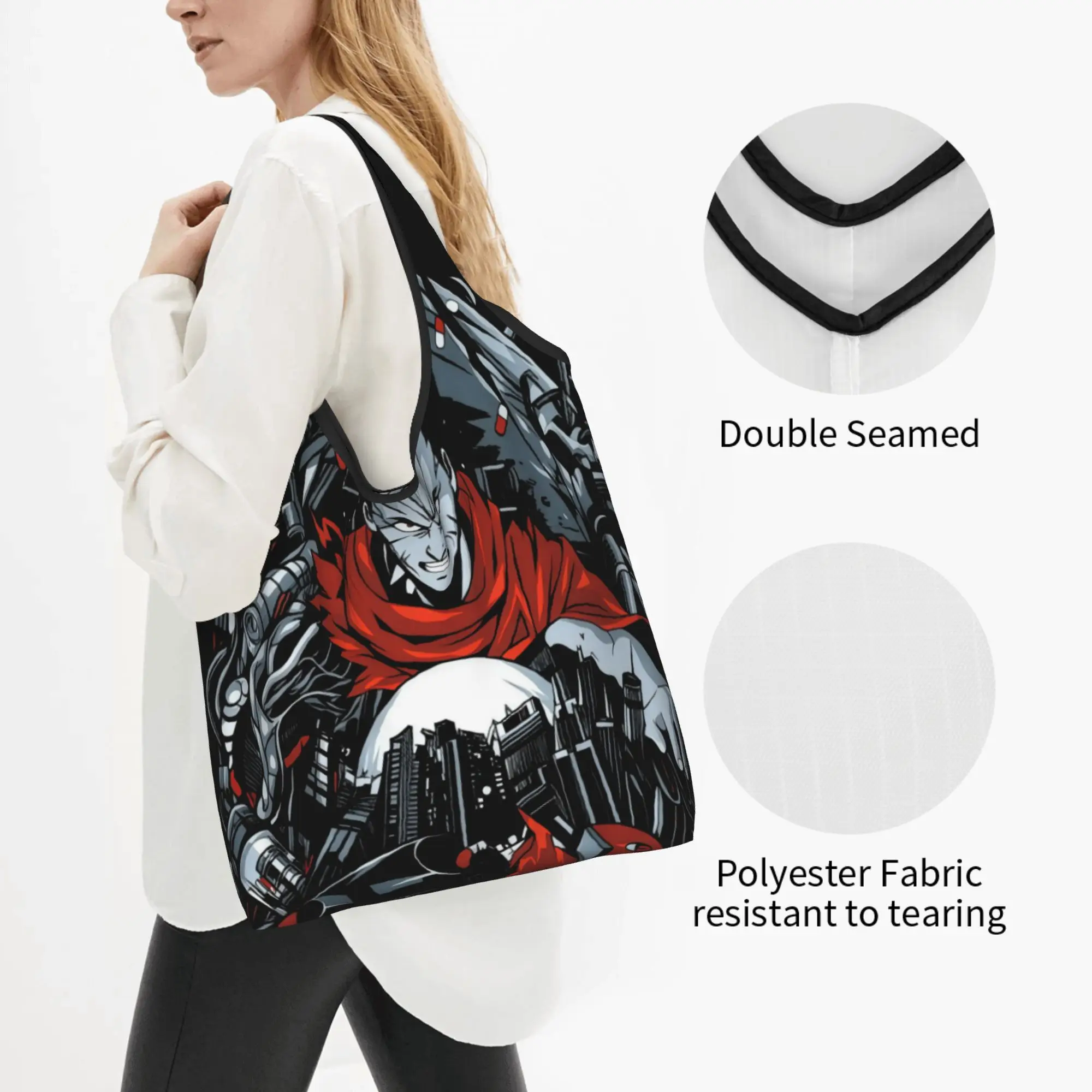 Reusable Japane Anime Akira Otomo Katsuhiro  Shopping Bag Women Tote Bag Portable  Grocery Shopper Bags