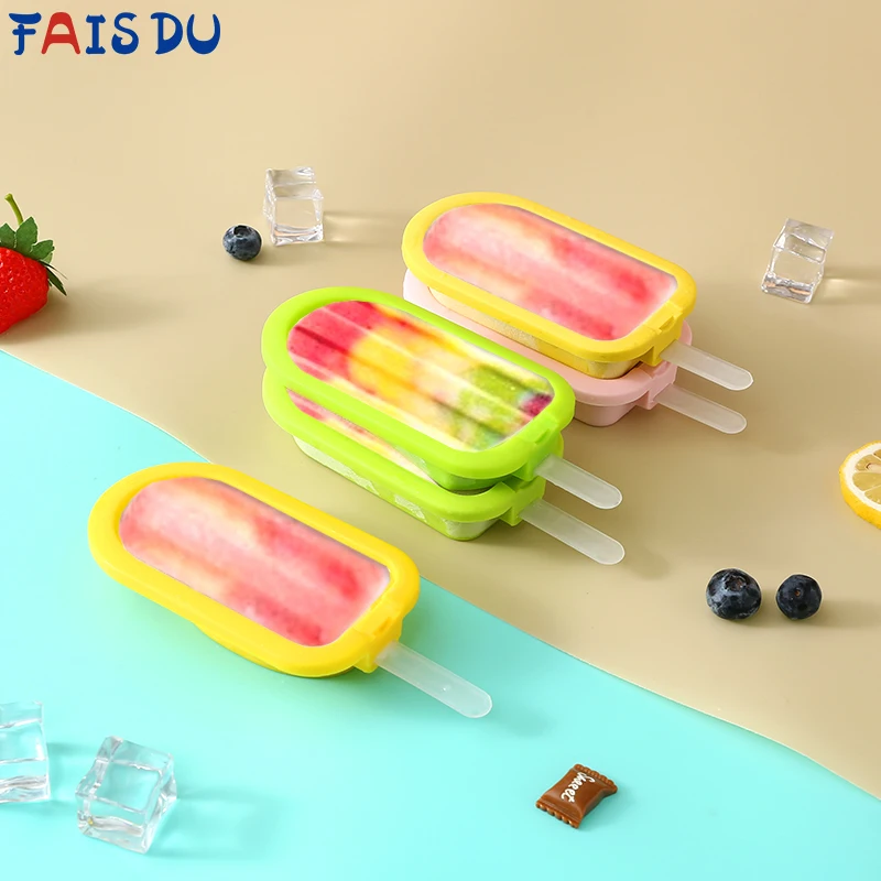 FAIS DU Reusable Silicone Ice Cream Mold Stackable Popsicle Molds DIY Dessert Ice Cream Mold with Stick Multicolour Silicone