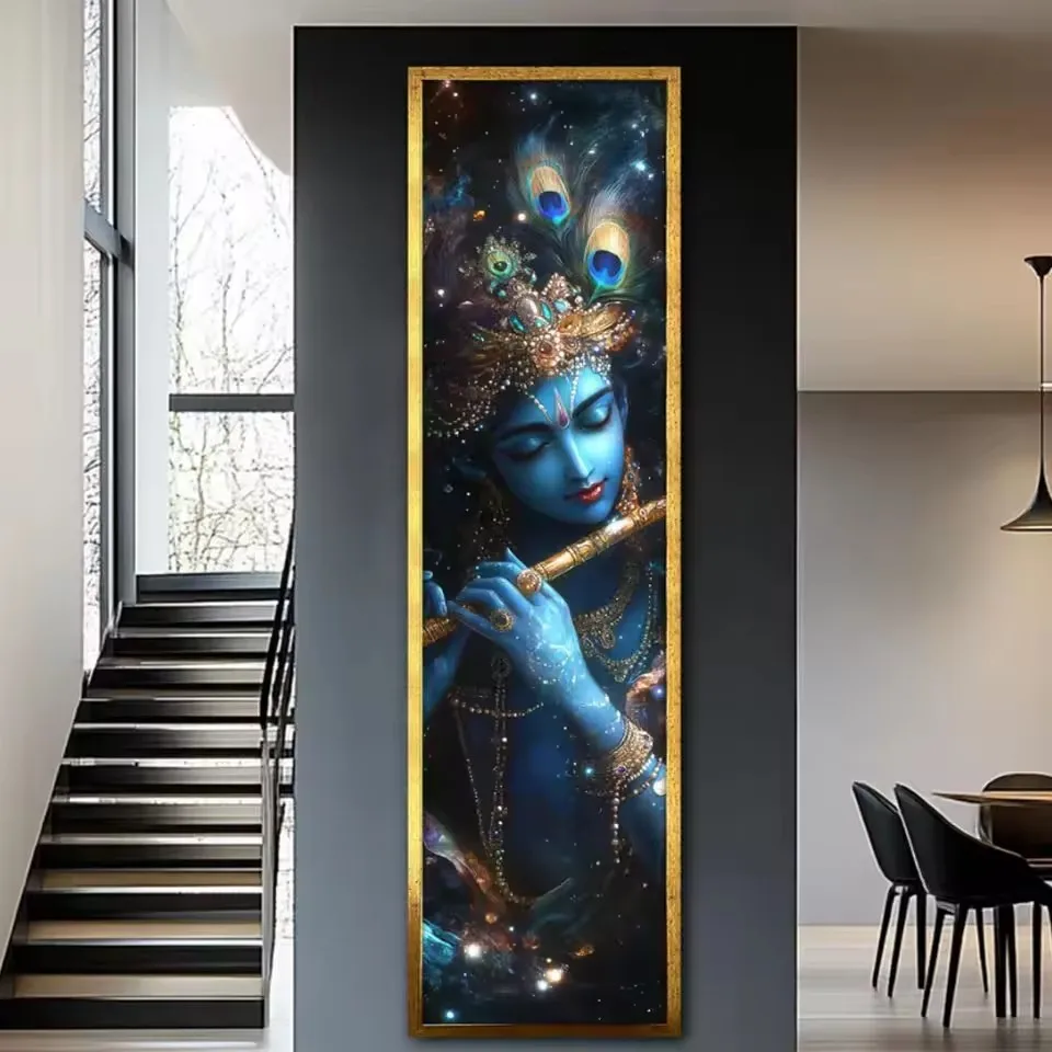 Pintura de diamante Lord Krishna, arte Krishna, decoración de Radha Krishna, decoración del hogar india espiritual, dios hindú, arte de diamante, regalo único