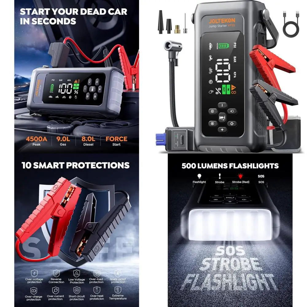 

Автомобильный аккумуляторный стартер с воздушным компрессором 4500A 150PSI, автомобильный стартер, портативный (9L Gas/8L Diesel), автомобильный аккумулятор