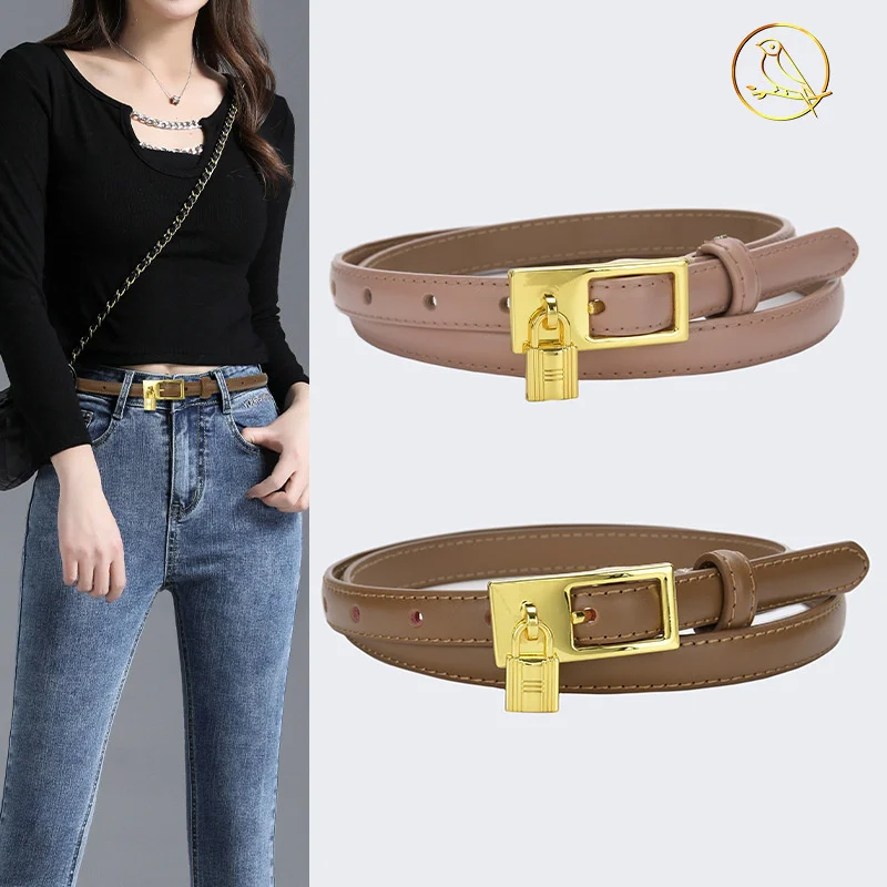 

100% genuine real leather New high-quality women's belt, lock, pin buckle, personalized cowhide, versatile denim suit skirt, tro