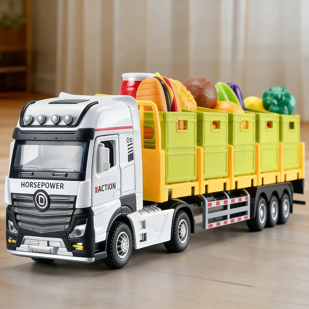 

Модель игрушечного грузовика из сплава 1:32, передний привод, для перевозки грузов, с открывающимися дверями, звуком и светом, игрушка для детей, модель мусоровоза
