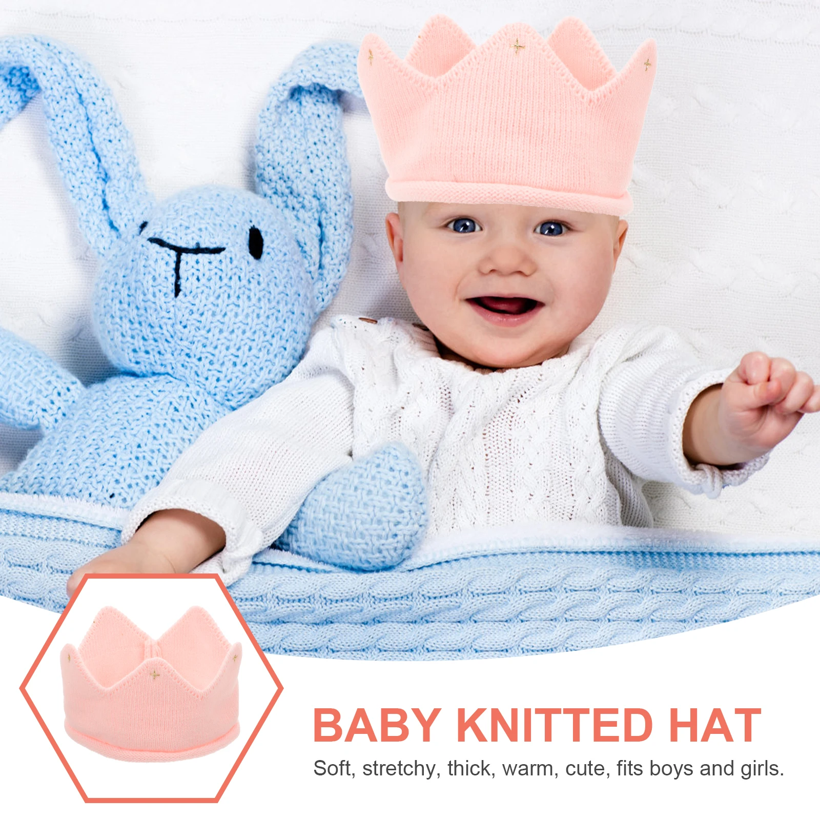 

Knitted Hats Crown for Baby Kids Cap Felt Newborn Toddler Boy Girl Soft Warm Stylish Party Photo Special Occasions