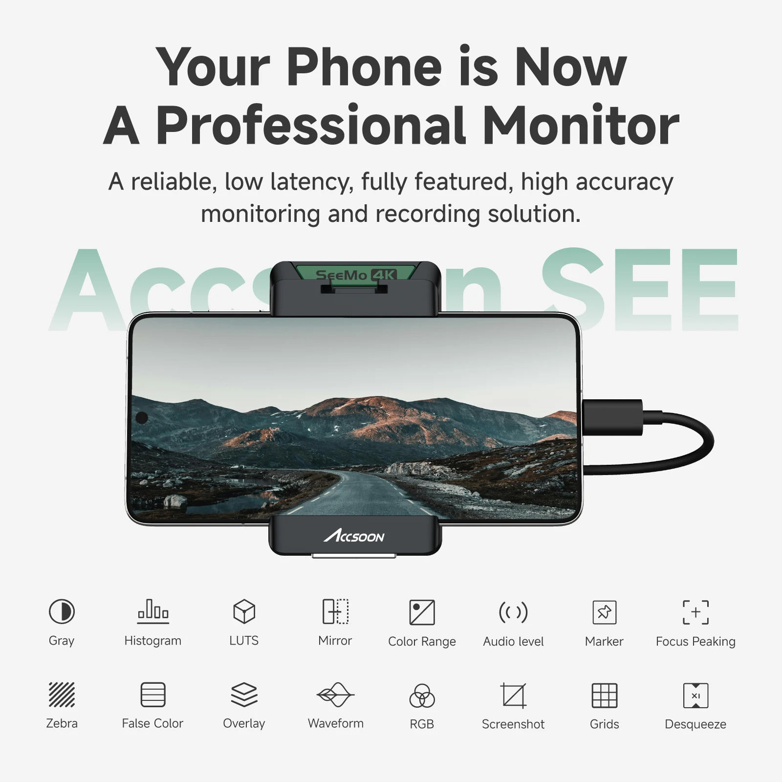 Accsoon SeeMo Monitoraggio video da HDMI a 4K USB-C per iPhone iPad Uscita video 1080P a 60fps RTMP Streaming live Monitor in tempo reale