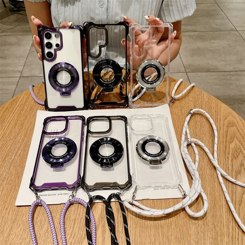 Crossbody Lanyard Magnetic Phone Case for Samsung Galaxy S26 S25 S24 S22 Ultra Plus S23 FE A35 A55 A16 A26 A36 A56 Ring Cover