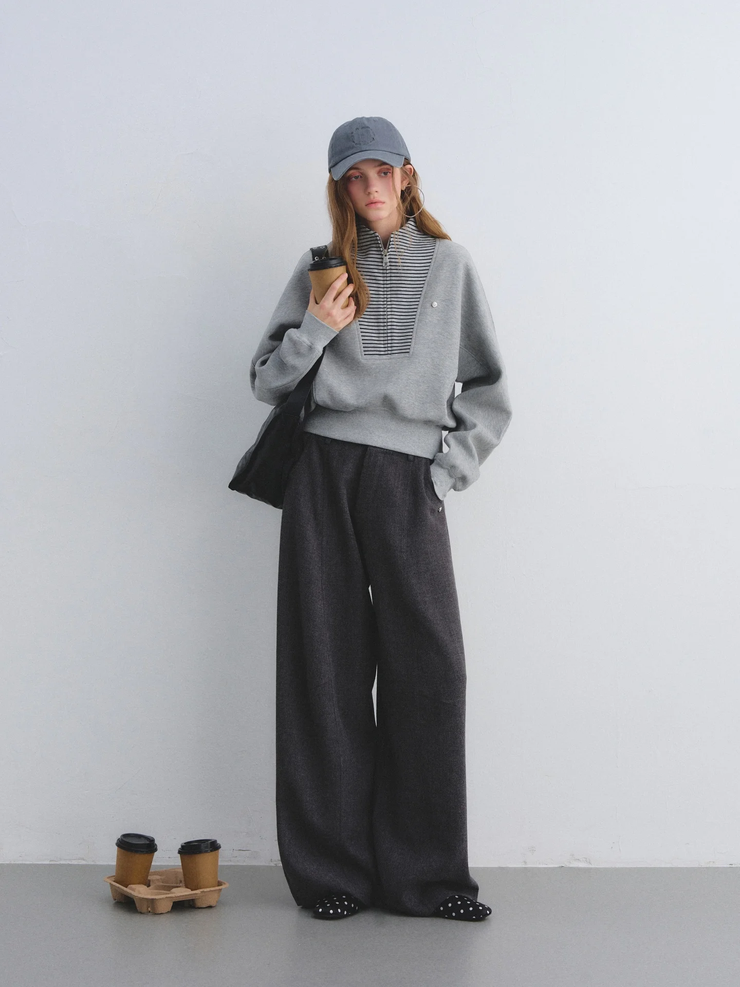 

AsGony High Waist Wide Leg Straight Cut Suit Pants Midline Decoration Versatile Casual Loose Fit Pants for Women