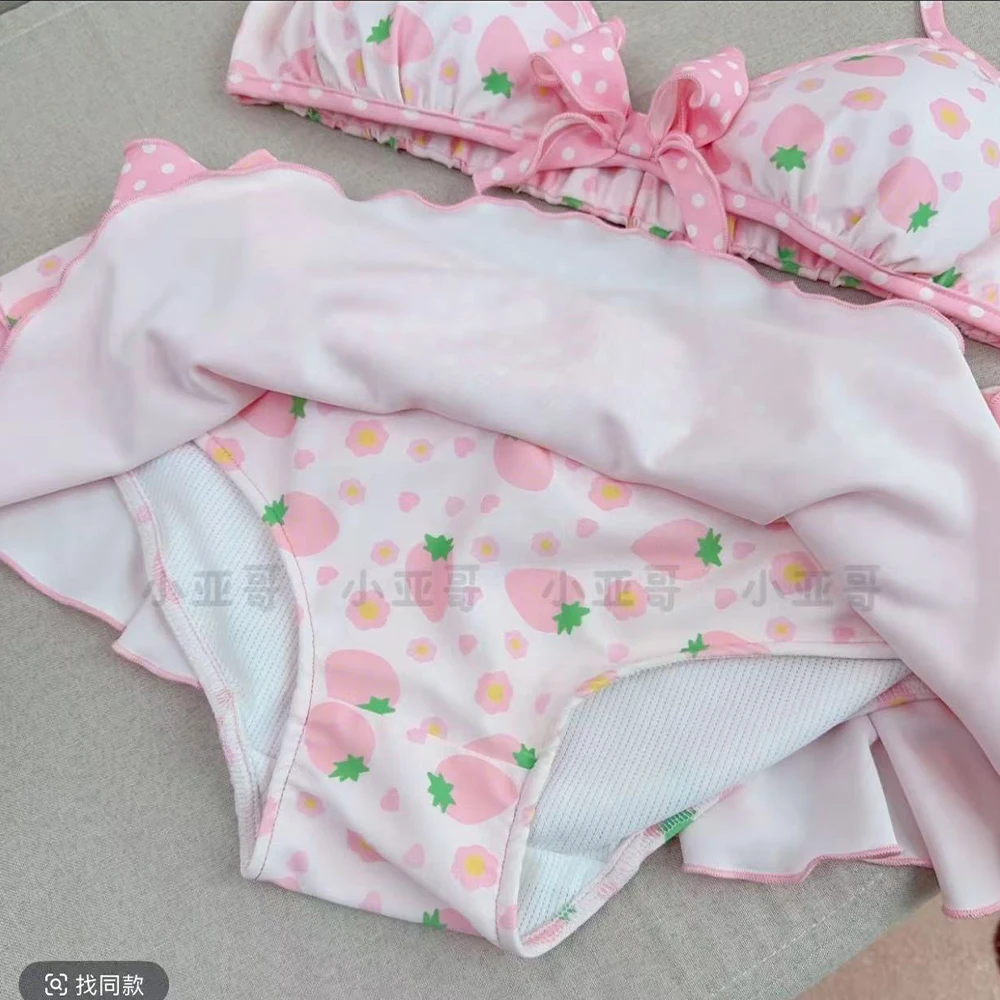 2025Japanese Style Kawaii Girls Swimsuit Sweet Printed Halter Bikini Swimsuit Women Ruffle Bikini Set Bather Bathing Suit Swim - view 6