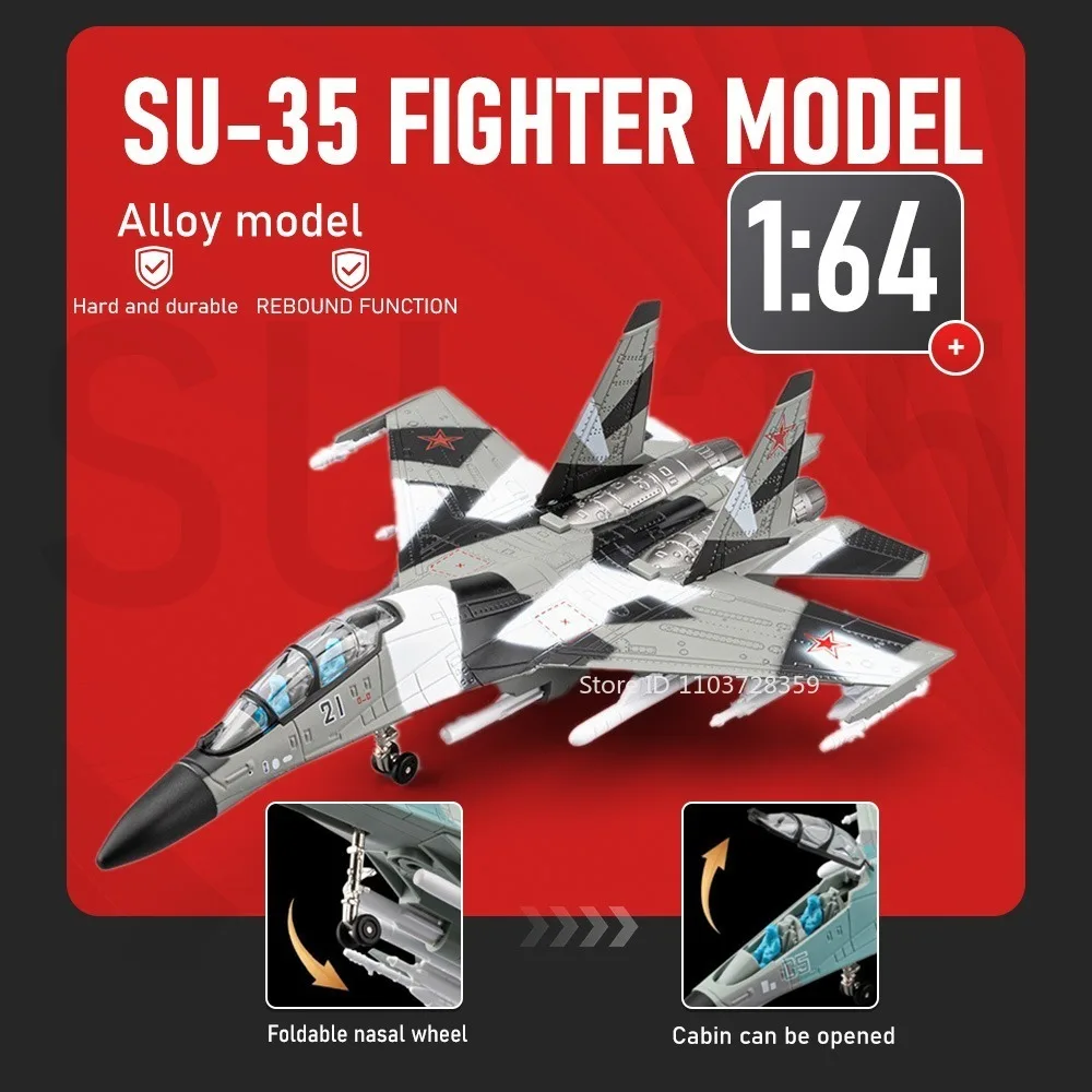 

Модель истребителя Су-35 в масштабе 1:64, металлическая литая игрушка, изысканная модель военного самолета с подставкой, откатным механизмом, звуком и светом, развивающая игрушка