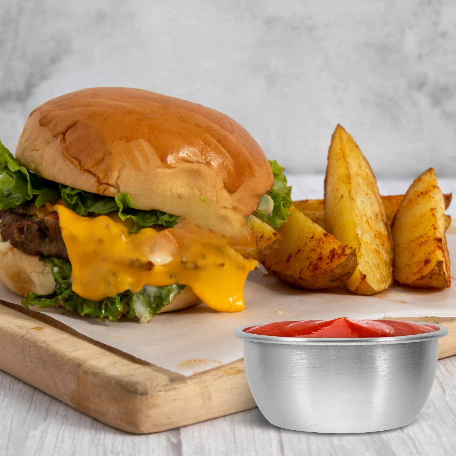 

6Pcs Stainless Steel Sauce Cups Rustproof Kitchen Restaurant Condiment Containers Salad Dressing Vinegar Meat Juice