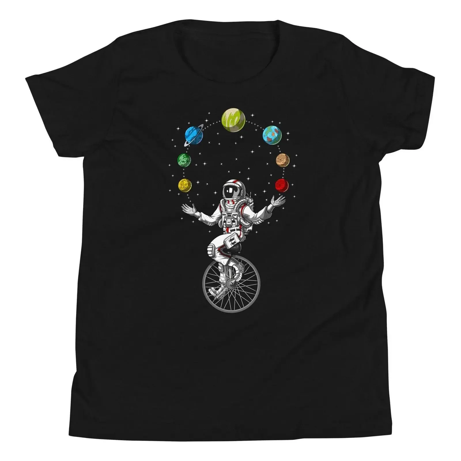 Funny Astronaut Juggling Planets Kids T Shirt Solar System Space Themed Boys Cosmic Galaxy  for Apparel vintage Washed Unisex