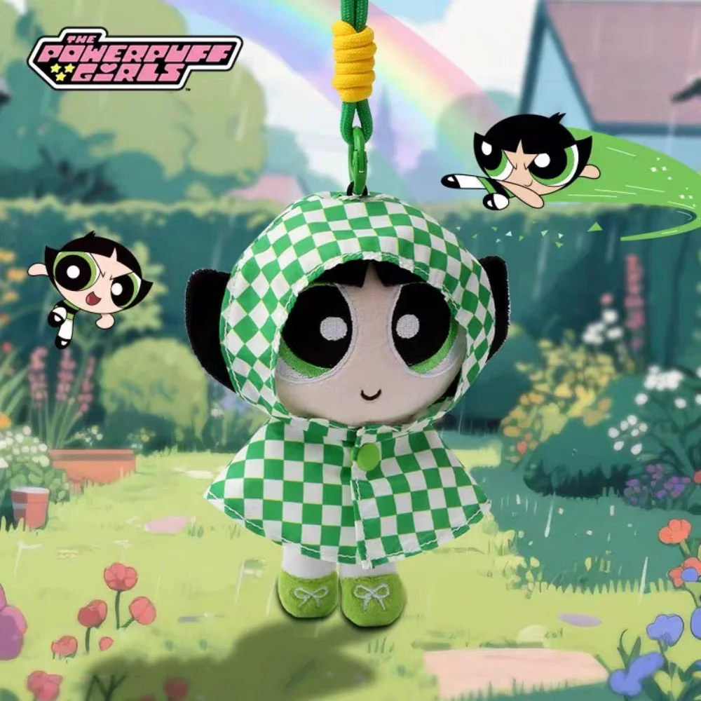 حقيقية Powerpuff الفتيات فقاعات أفخم معطف واق من المطر لعبة الكرتون زهر Buttercup Kawayii ظهره الديكور الدمى المفاتيح هدية