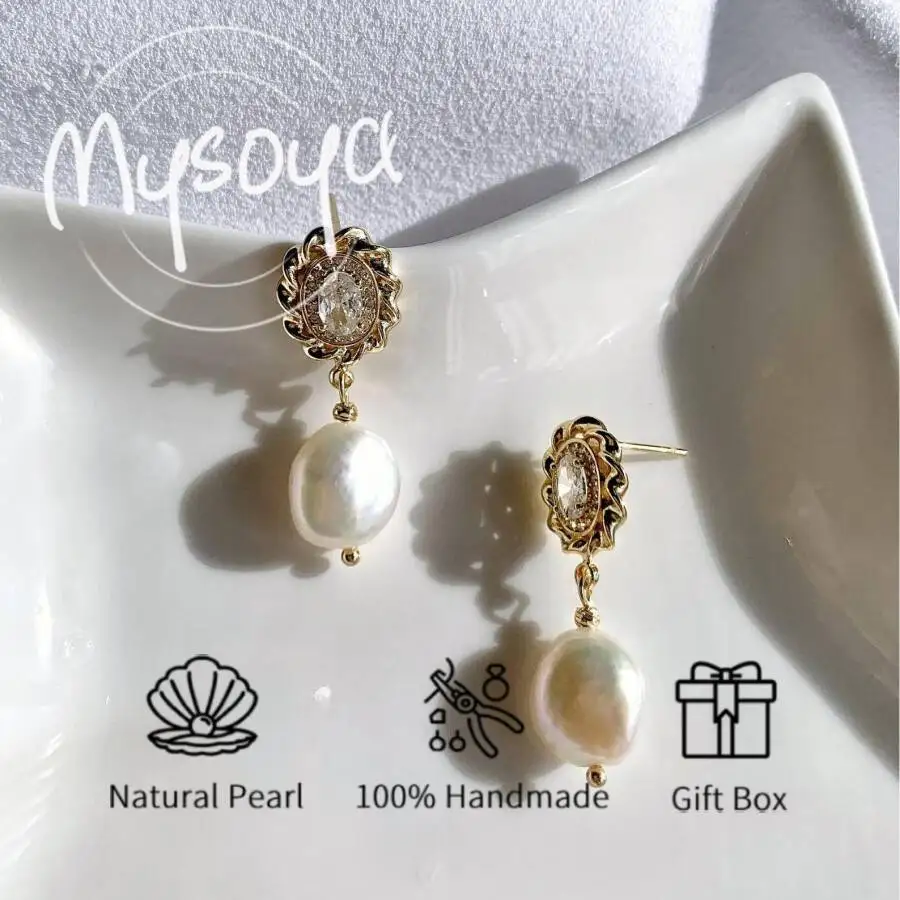 

MYSOYA 8-9 мм серьги с натуральным белым жемчугом в стиле барокко для мужчин и женщин с подарочной коробкой, идеальный подарок на день рождения, свадьбу, Рождество, ювелирные изделия