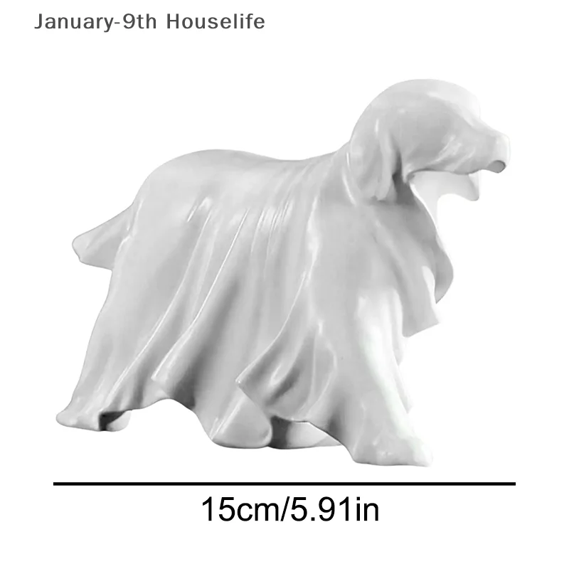 Świecąca Statuetka Psa Ducha Dekoracja Halloweenowa Ozdoby z Żywicy Dekoracja Domu na Imprezę Świąteczną