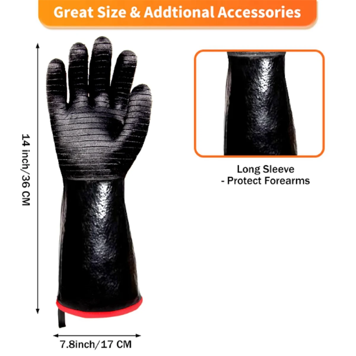 AD30-BBQ Gloves - 1472°F Thicken Heat Gloves W/S-Hook 14 in Kitchen Oven Mitts Waterproof Grill Gloves